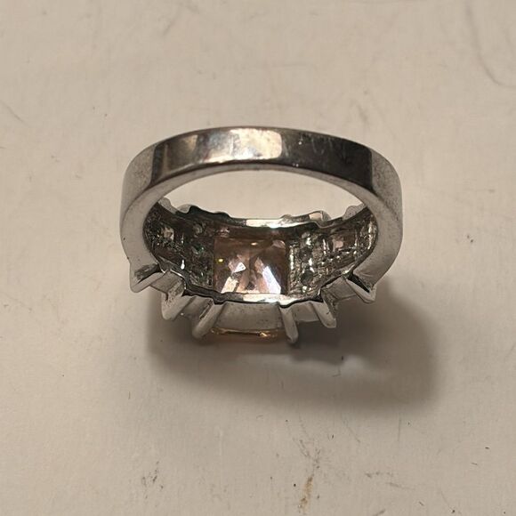 Silver Tone Square Cut Light Pink and clear crystal statement cocktail ring 7 - Picture 6 of 8